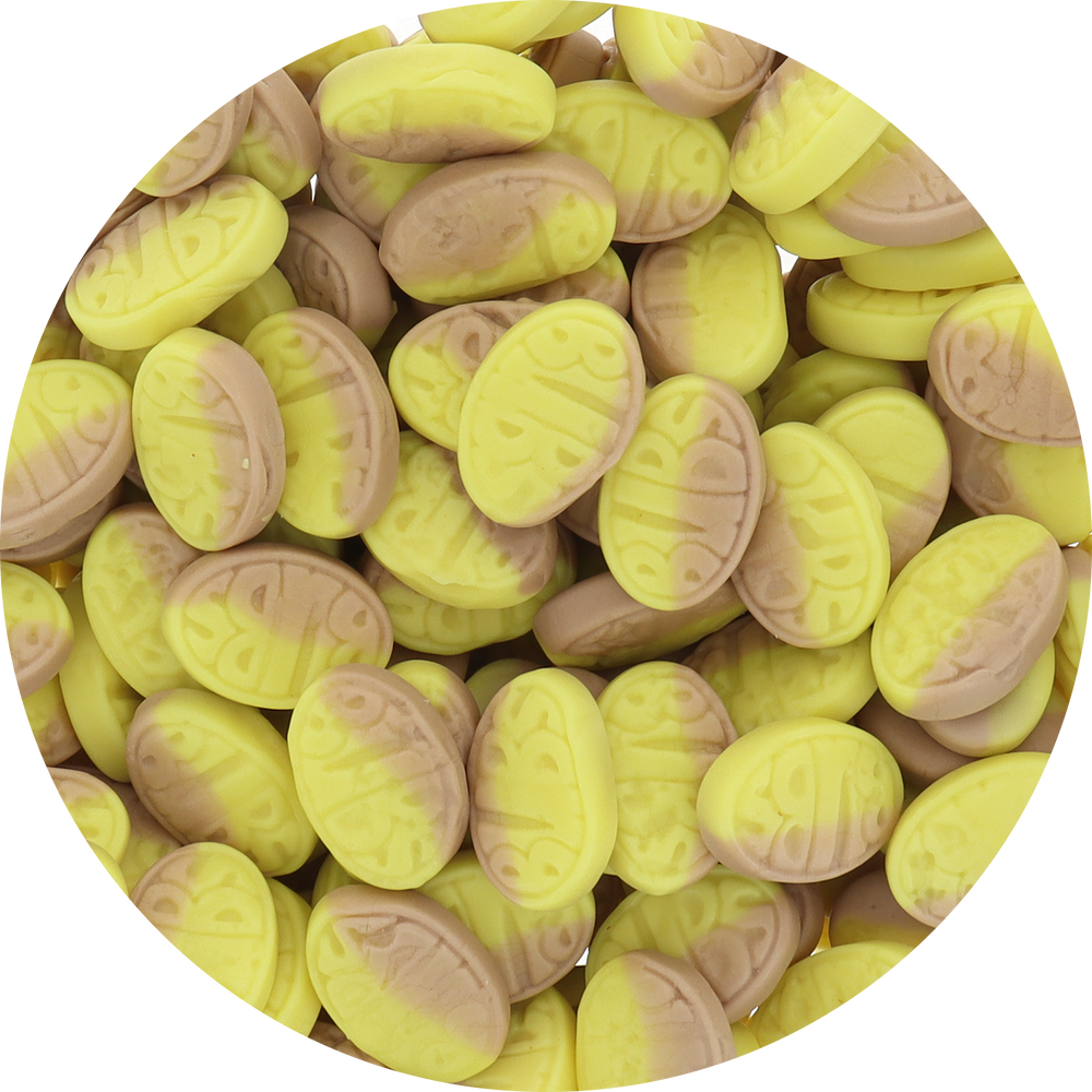 Bubs Banana Toffee Ovals Candy (Unwrapped) in Resealable Bag at OneFlavorCandy Online Sweet Shop